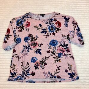 Lane Bryant Floral Roll-Tab Sleeve Knit Top Pink Blue Plus Size 22/24
